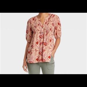 Women's Short Sleeve Smocked Button-Front Top - Knox Rose™ XS